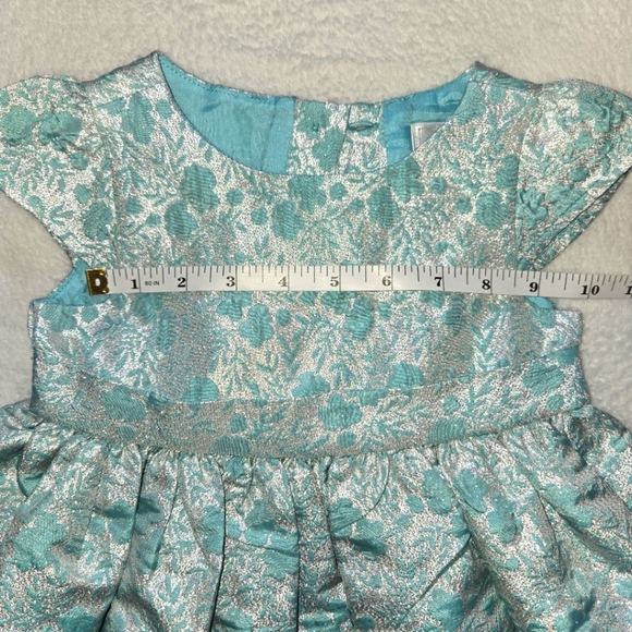 Gymboree Teal N Silver Dress 18-24M Brocade Flowers Princess Beautiful Shimmery - Picture 11 of 12